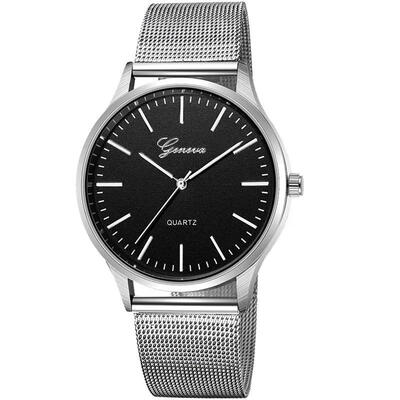 

GENEVA Watches Women Men Mesh Band Stainless Steel Analog Quartz Wristwatch Female Unisex Fashion Minimalist Silver Watch