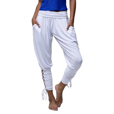 

5 Colors Wholesale HIP HOP Pants Women Europe And America New Solid Color High Waist Pocket Strap Casual Feet Pantalon Femme