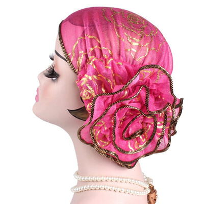 

6 Colors Muslim Women Flower Turban Hijab Hats Chemo Caps Elastic Beanie Head Wrap