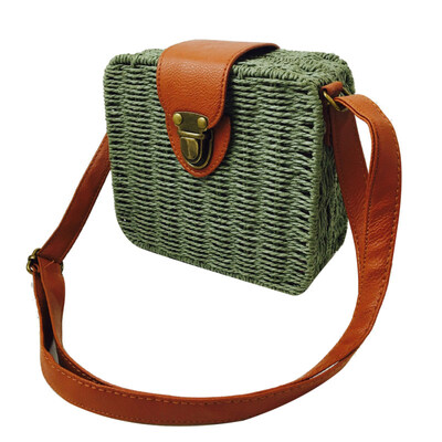 

Summer Beach Women Candy Color Small Square Straw Bag Crossbody Shoulder Pouch