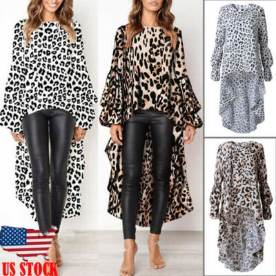 

USA Womens Long Sleeve Leopard Print T-Shirt Ladies Casual Tops Blouse Jumpers