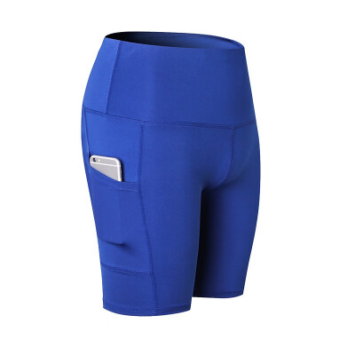 

Ladies high-waisted yoga shorts slant pocket running training exercise speed dry tight stretch fitness