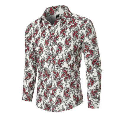 

Toponeto Mens Autumn Ethnic Business Leisure Printing Long-sleeved Shirt Top Blouse