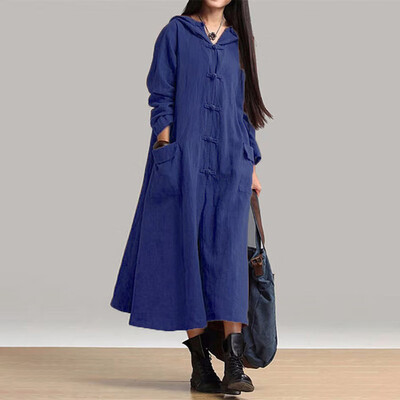 

PLUS -4XL Women Vintage Hooded Hoodies Jackets Long Coats Outerwear Maxi Dress