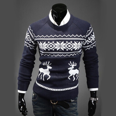 

〖Follure〗Men Floral Print Warm Winter Slim Sweater Shirt Long Sleeve Top Blouse Pullovers