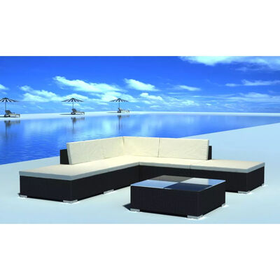 

6 Piece Garden Lounge Set with Cushions Poly Rattan Black