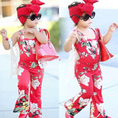 

US Newborn Kid Baby Girls Summer Floral Tops Pants Leggings Headband Outfits Set