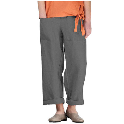 

Tailored Fashion Women Casual Solid Cotton-Linen Pockets Pants Loose Trousers