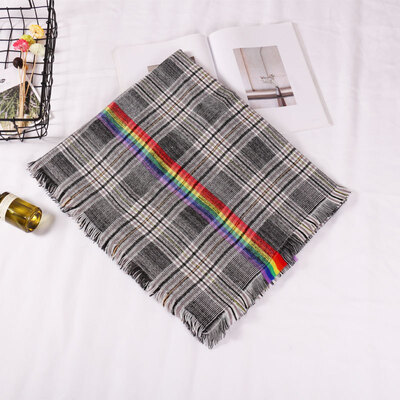 

Autumn&winter new rainbow strip imitation cashmere scarf female plaid double-sided shawl four corners to remove the warm scarf