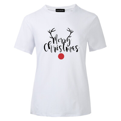 

2019 New Christmas Fashion Casual Deer Merry Christmas Letter Print Shirt Short Sleeve Round Neck Tops For Men Women