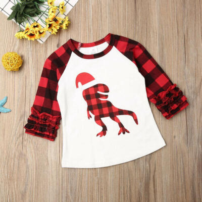

Toddler Kids Baby Boy Girl Xmas Clothes Plaid Long Sleeve T Shirt Tops Tee