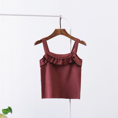 

Womens Knit O-neck Summer Thin Section Straight Type Solid Color Double Sling Bottoming Shirt