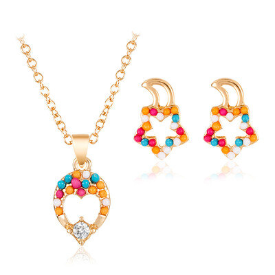 

Creative Geometry Sweet Pink Round Round Pink Crystal Necklace Earrings Womens Jewelry Set