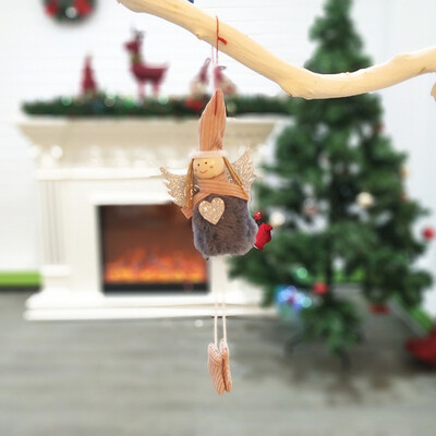 

Plush Angel With Glitter Heart Christmas Pendant Decorative Hanging Figurine Ornaments Holiday Gift Decorations