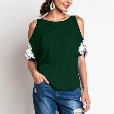 

Starmoon Women O-Neck Plus Size Strapless Lace Short Sleeve Blouse Easy Top Shirt