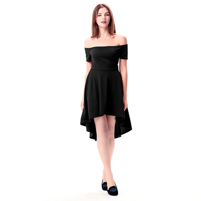 

Sexy Slim Slash Neck Short Sleeve Stitching Solid Color Dress Front Short Back Long Fashion Dress