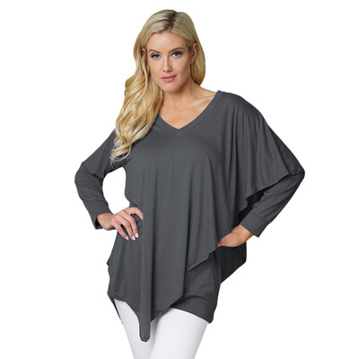 

V Neck Long Sleeve Layered Asymmetric Women T-shirt
