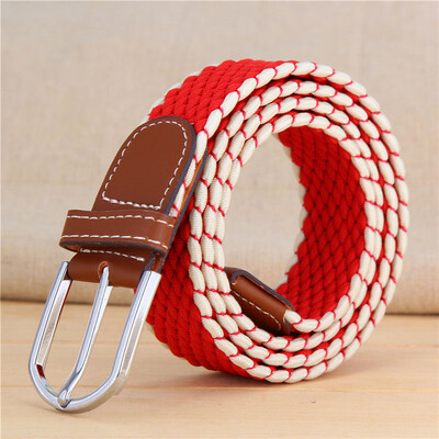 

New elastic force weaving Unisex belt fashion stripe canvas Alloy pin buckle Men belt casual simple Men&Women cowboy belt