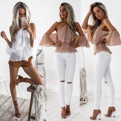 

Fashion Womens Ladies Summer off Shoulder Shirt Loose Casual Blouse Tops T-Shirt