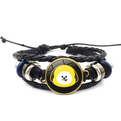 

Kpop BTS Bangtan Boys Bracelet Time Gem Leather Bracelet Retractable Bracelet Cartoon Image Alloy Hot Gift for ARMY