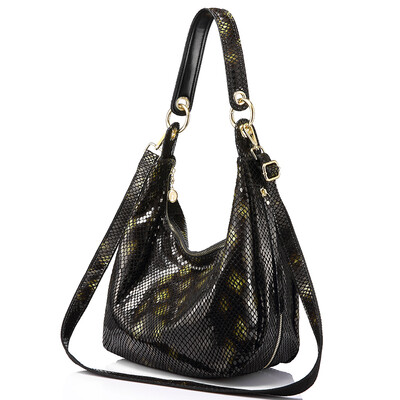 

REALER brand women genuine leather handbag female shoulder bag with serpentine prints ladies crossbody bag hobos high quality