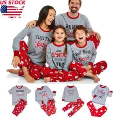 

US Christmas Family Matching Pyjamas PJS Set Xmas Santa Sleepwear Nightwear Gift