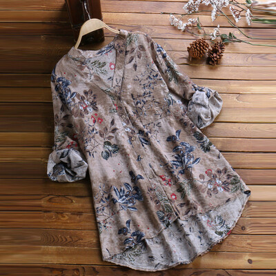 

Starmoon Women linen Casual Printed Long Sleeve Shirt Blouse Button Down Tops