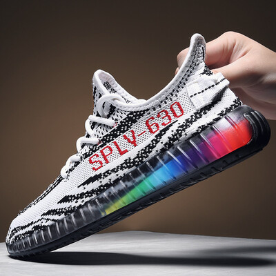 

Ins fashion transparent color bottom breathable mesh sneakers fashion outdoor trend flying woven running shoes men