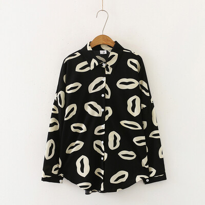 

Tailored Fashion Women Long Sleeve Blouse Dot Print Shirt Loose Blouse Lapel Top Autumn