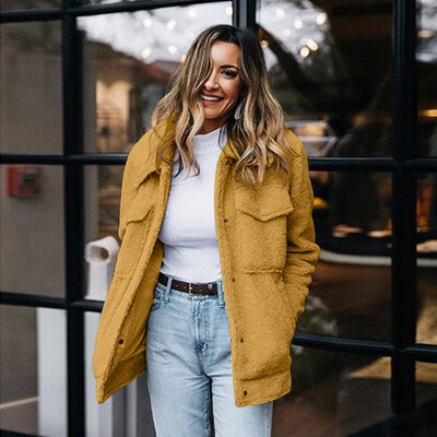 

Roseonmyhand Women Fashion Autumn Winter Faux Shearling Warm Coat Solid Color Long Sleeve