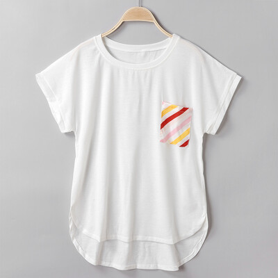 

Nomeni Womens Summer Short Sleeve O Neck Pockets Casual Tee Shirt Top Blouse