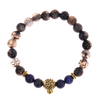 

Leopard Head Lava Stone Onyx Bead Buddha Bracelet Stone Charm Tiger Eye Women Man Bracelets & bangle free shipping