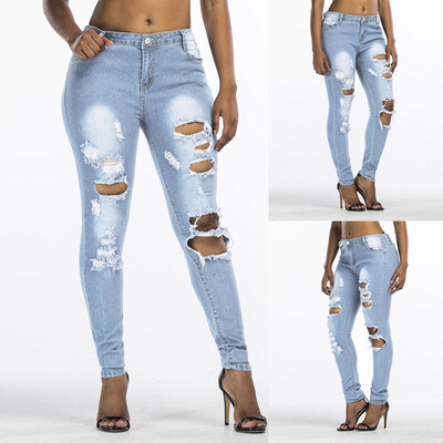 

〖Follure〗Women Slim Washed Ripped Hole Gradient Long Jeans Denim Sexy Regular Pants
