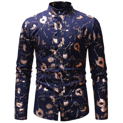 

Stand Collar Gilding Print Shirt