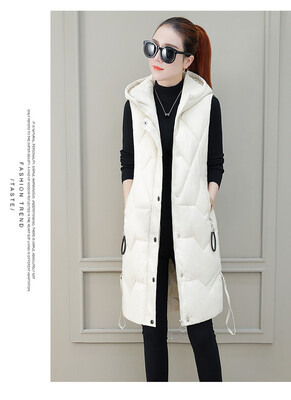

2018 new cotton vest winter womens long baggy thick hooded vest bf down vest jacket is fashionable
