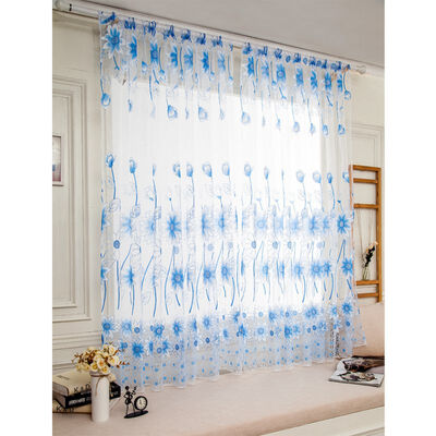 

Printed Curtain Window Screening Balcony Finished Product Burnout Design Flower Tulle Curtain For Living Room Kitchen Curtains