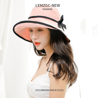 

Womens new hat bow binding all kinds of fishermans hat outdoor travel sunscreen sun hat flat roof cornice hat