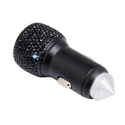 

Car Charger Bling Diamond Dual USB Car Adapter Safety Hammer Handmade Rhinestones Crystal Car Decorations