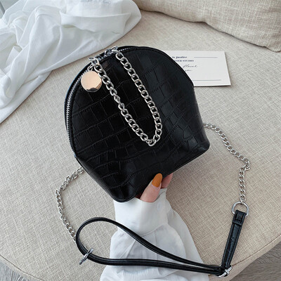

2019 new Korean version of shell bag woman slanted mini stone grain women bag chain carrying single shoulder bag tide
