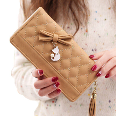 

Fashion Women Bow Cartoon Cat Pendant Card Coin Cash Holder Long Purse Wallet