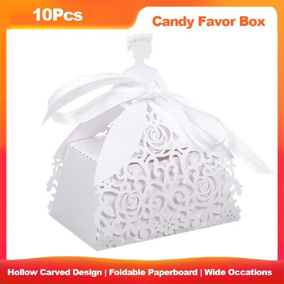 

10Pcs Laser Cut Favor Boxes Hollow Design Candy Box Gift With Ribbons for Garden Theme Wedding Birthday Party Bridal Shower Annive