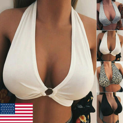 

Fashion Womens Halter Neck Sheer Bralette Underwear Bustier Front Crop Top