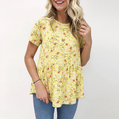 

Nomeni Women Floral Printing Short Sleeve Round Neck Tunic T-Shirt Tops Blouse BKL