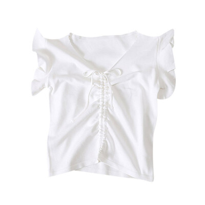 

TOP Women Summer Sexy V Neck Drawstring Bow Sleeveless Slim Solid Color Camisole Knit Vest