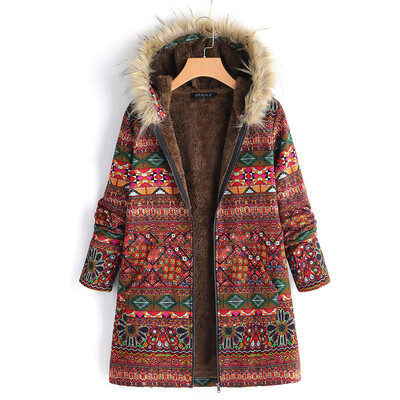 

Toponeto Womens Winter Warm Outwear Floral Print Hooded Pockets Vintage Oversize Coats
