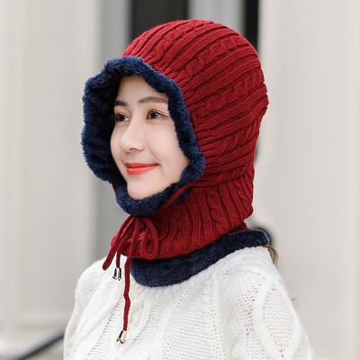 

Tailored Womens Hat Scarf Siamese Collar Girls Cute Winter Slouchy Knit Skull Cap Beret