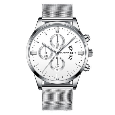 

Gobestart Mens Fashion Sport Stainless Steel Case Leather Band Quartz Analog Wrist Watch