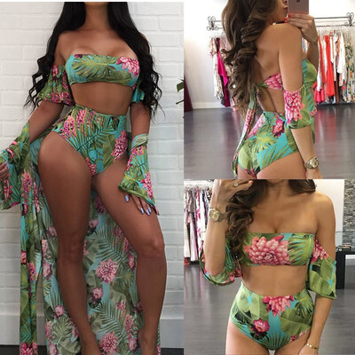 

Roseonmyhand Womens Plus Size Lotus Leaf Print Swimsuit High Waist Split Bikini