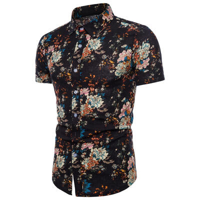 

Summer 2018 Short Sleeve Shirts Men Clothes Cotton Brand Business Men Shirts Fit Ethnic Style Tribal Print Short Sleeve