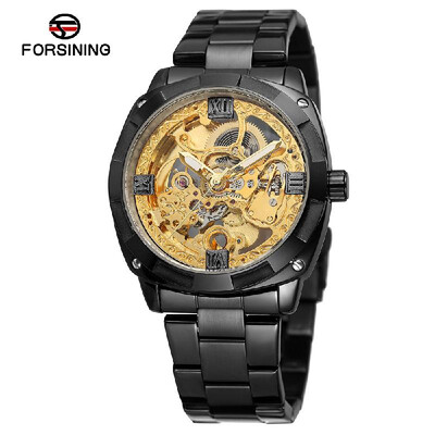 

FORSINING Men Luxury Skeleton Automatic Winding Mechanical Watches Exquisite Stainless Steel Wristwatch